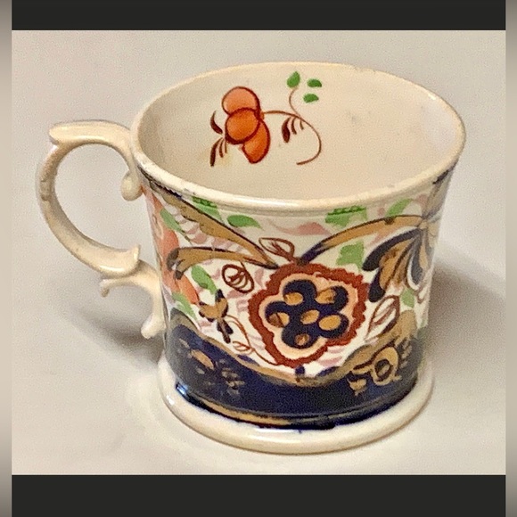 1800s Vintage Gaudy Welsh Pink Copper Lustre Sunflower Pattern Child’s Cup - Picture 3 of 10